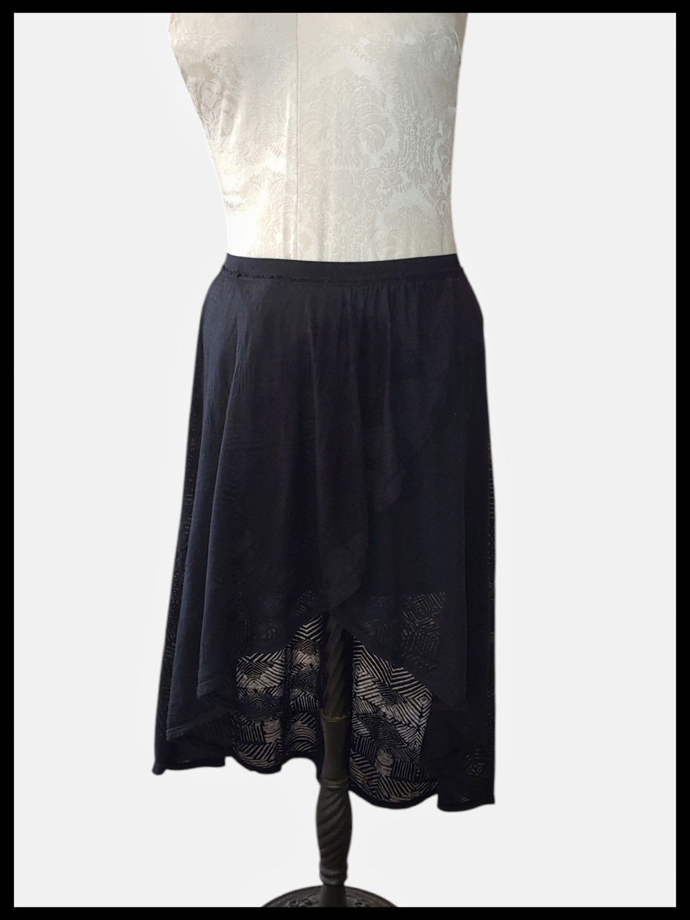 Black Layered Lace Midi Skirt High/Low